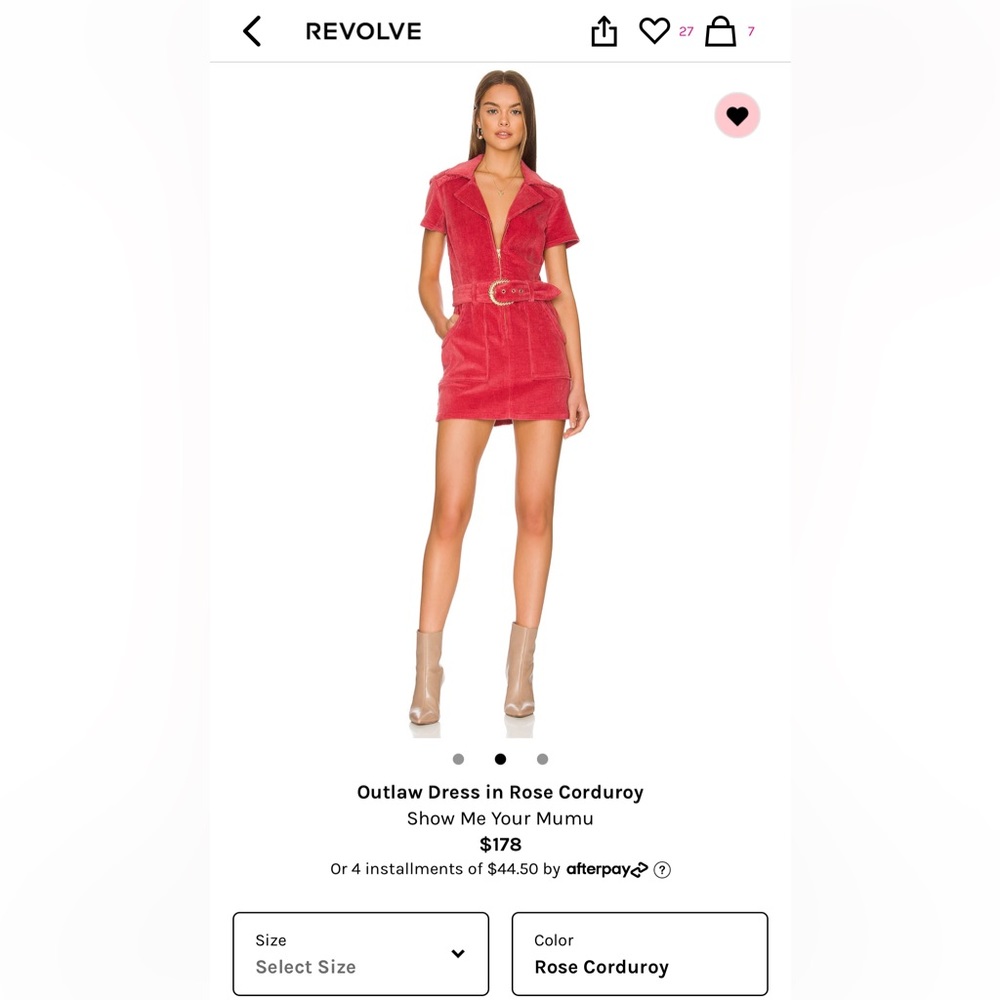 Outlaw Dress in Rose Corduroy NWT (S)
Show Me Your Mumu
Revolve org. Price $178